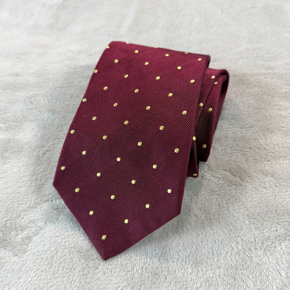 Brooks Brothers Makers Burgundy Yellow Pin Dot Silk Tie Made in USA 58x3.75 EUC